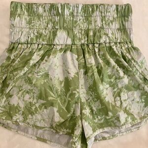 Free People High Waist Green and White Floral Shorts